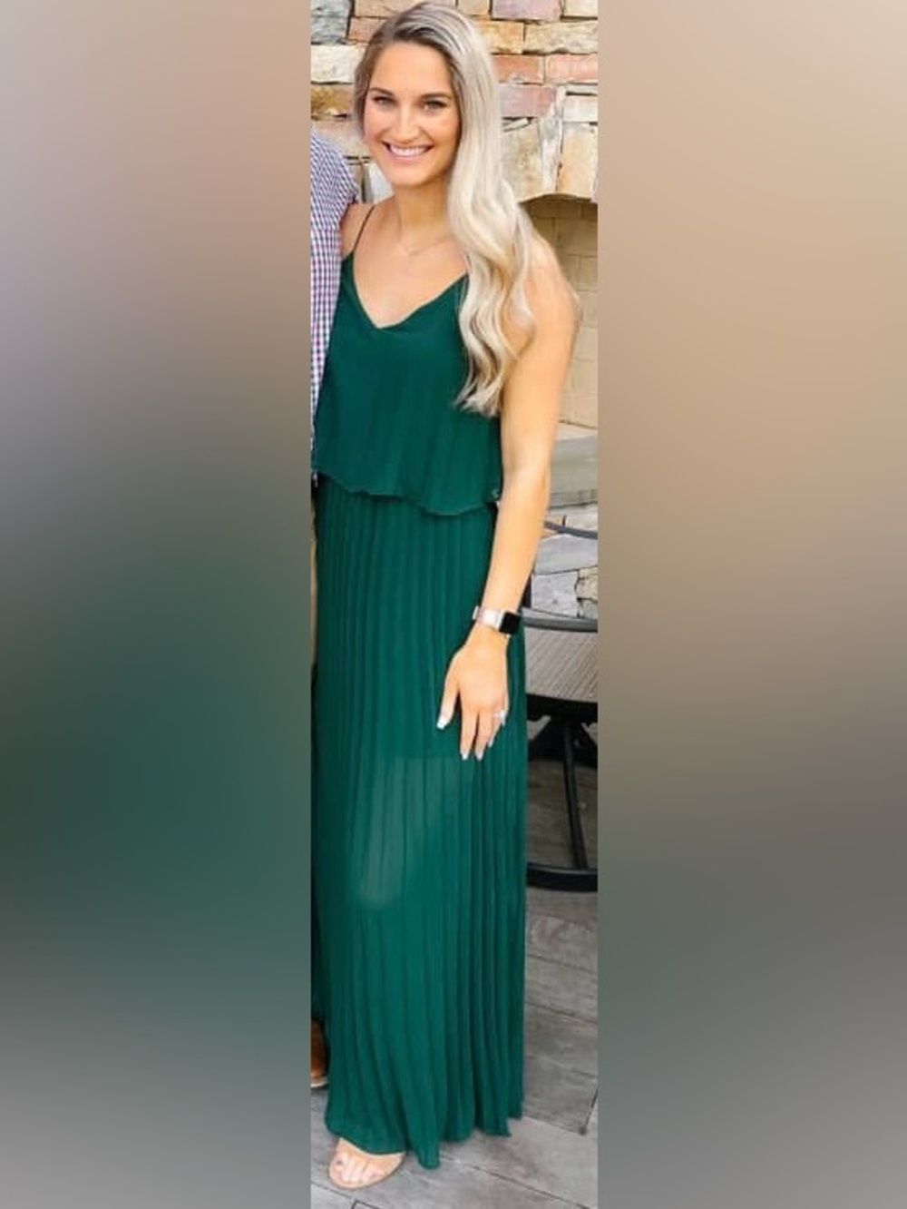 She + Sky Forest Green Pleated Maxi Dress with Spaghetti Straps - Picture 2 of 4